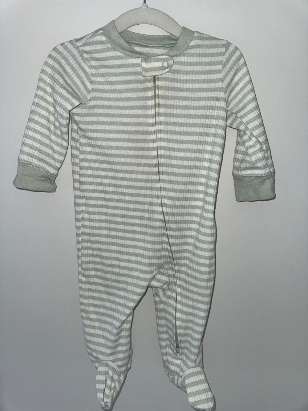 Carter's Sage Green & White Striped Footed One-Piece Pajamas